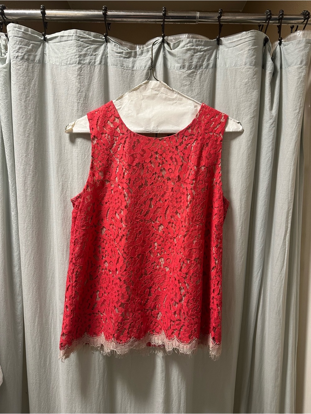 Ann Taylor Red Lace Sleeveless Camisole with Scalloped Hem